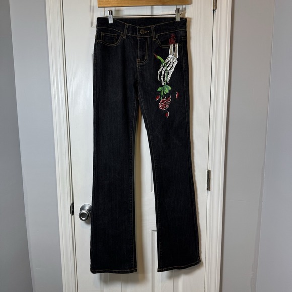 Christian Audigier Denim Jeans Women's Dark Embroidered Pants Size 5/632